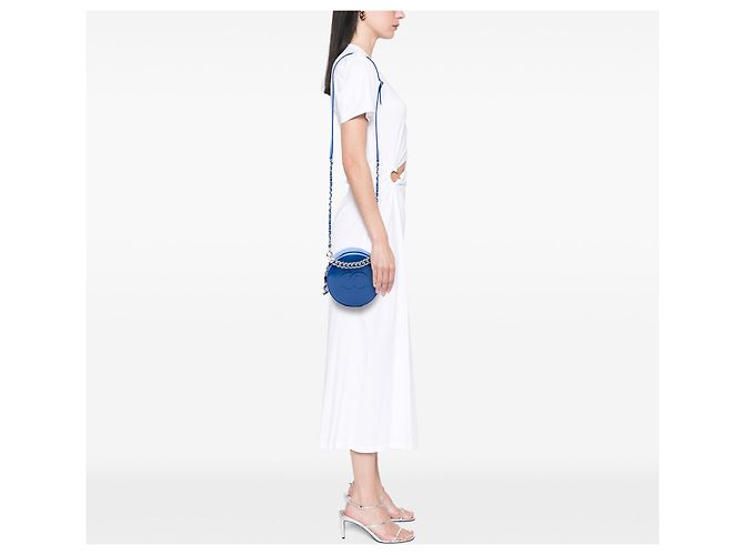 Borsa Satchel Chanel CC Round As Earth in vernice blu - vista 6