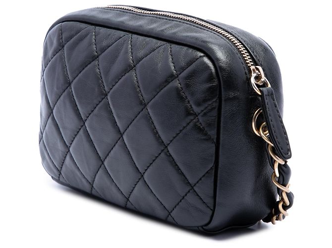 Bolsa Camera Chanel Small em pele de cordeiro acolchoada preta com fivela Preto - vista 2
