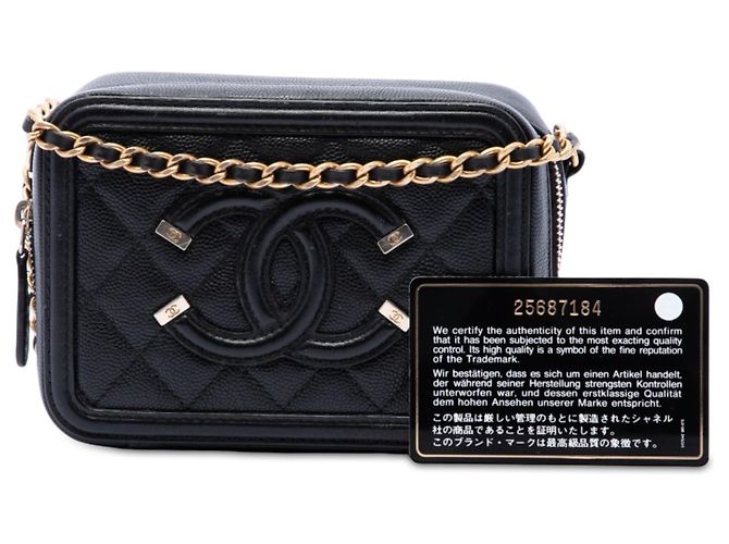 Clutch Vanity Chanel Caviar CC Filigree Nera con Catena e Tracolla Crossbody Nero - vista 7