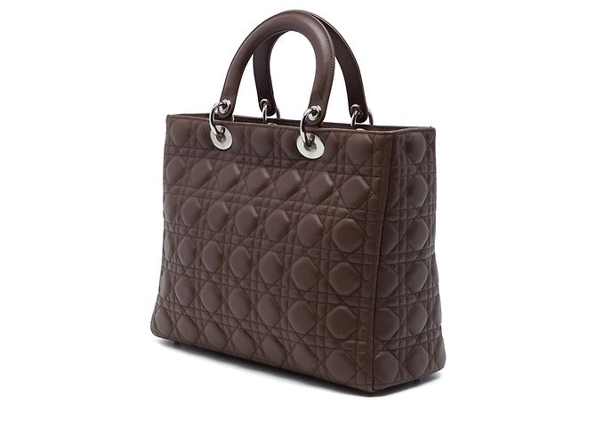 Autre Marque Borsa Lady Dior Large in pelle d'agnello Cannage Marrone - vista 2