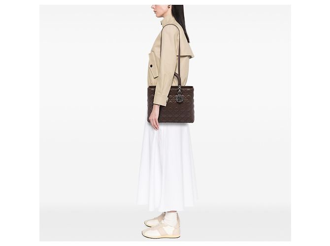 Autre Marque Borsa Lady Dior Large in pelle d'agnello Cannage Marrone - vista 6