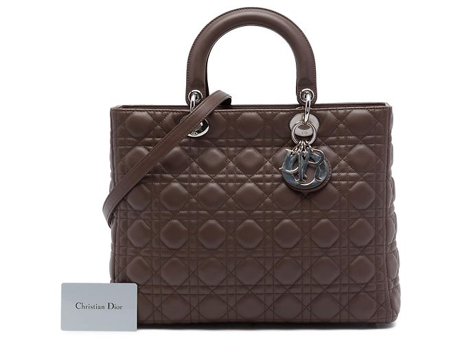 Autre Marque Borsa Lady Dior Large in pelle d'agnello Cannage Marrone - vista 7