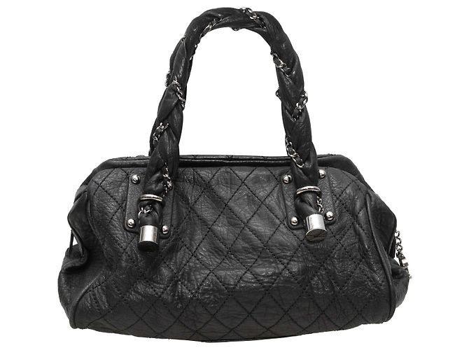 Borsa Bowler Chanel in pelle matelassé nera Nero - vista 3