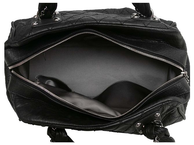 Borsa Bowler Chanel in pelle matelassé nera Nero - vista 5