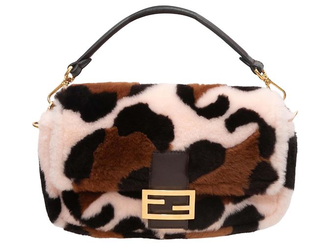 Fendi Baguette Tasche aus Shearling und Vitello in Leopard-Print, Braun & Multicolor - Ansicht 2