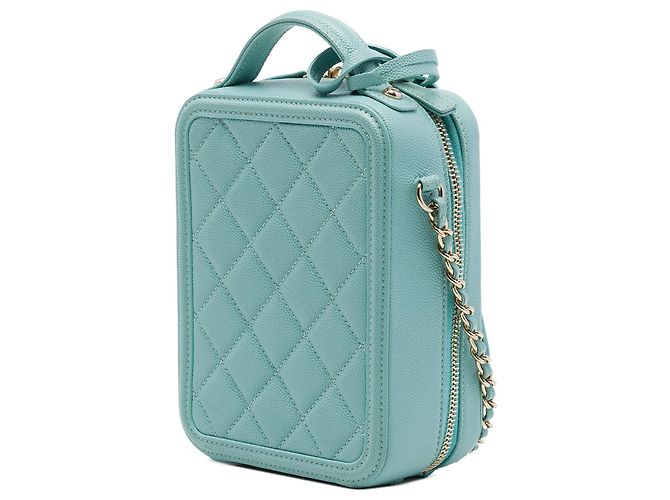 Borsa Vanity Verticale Chanel Caviar CC Filigree blu - vista 2