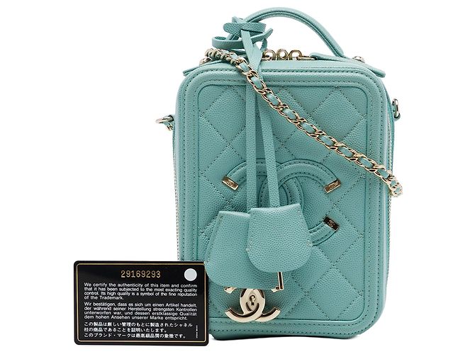 Borsa Vanity Verticale Chanel Caviar CC Filigree blu - vista 7