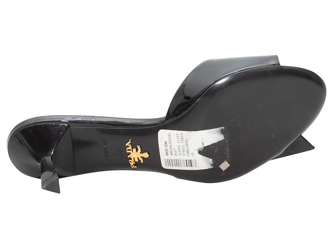 Schwarze lackierte Absatzsandalen mit Verzierungen von Prada Größe 38 - Ansicht 5