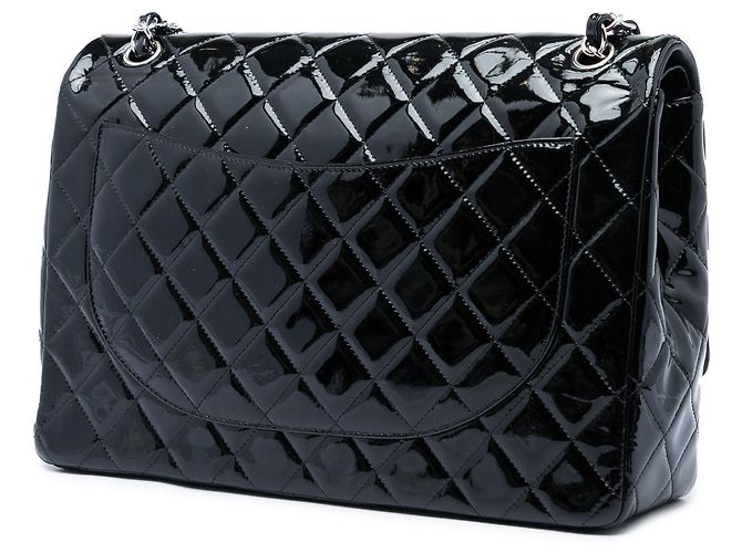 Borsa a tracolla Chanel Maxi Classic Double Flap in vernice nera Nero - vista 2