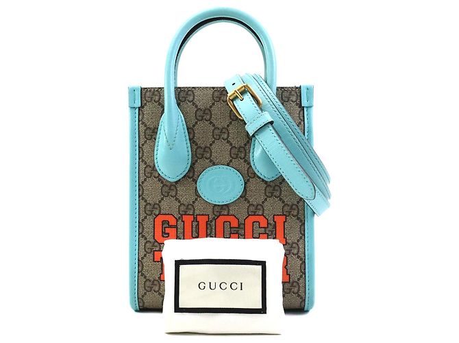 Borsa Satchel Gucci Mini GG Supreme Web Tiger Retro Interlocking G Blu - vista 15