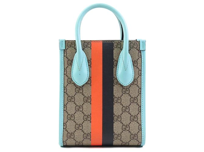 Borsa Satchel Gucci Mini GG Supreme Web Tiger Retro Interlocking G Blu - vista 2