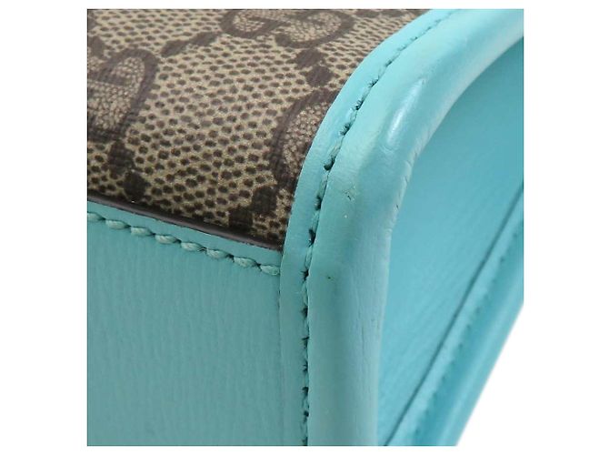Borsa Satchel Gucci Mini GG Supreme Web Tiger Retro Interlocking G Blu - vista 9