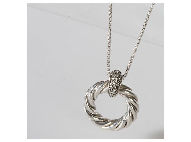 Pendente David Yurman Sterling Silver Diamond Cabe Circle - vista 4