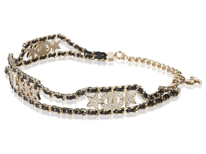 Gabrielle Collana Choker Chanel 2023 in pelle e strass placcata oro - vista 2