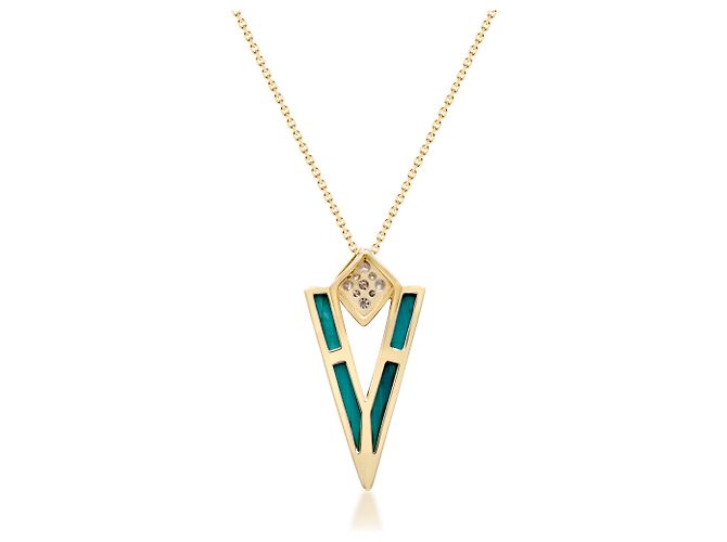 Autre Marque Pendente a V in oro giallo, malachite e diamanti - vista 3