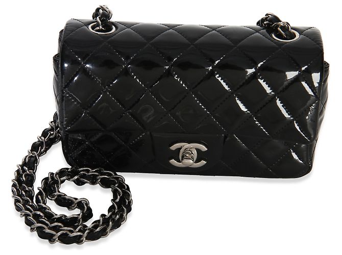 Gabrielle Chanel Mini Rectangular Flap Bag aus schwarzem gestepptem Lackleder - Ansicht 8