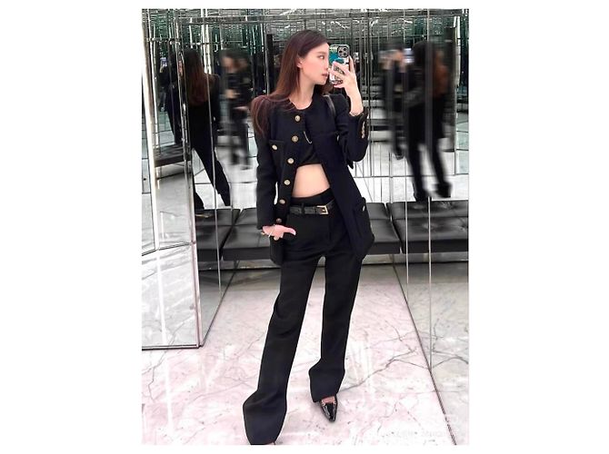 Autre Marque Saint Laurent Wollmantel Schwarz Größe 38 - Ansicht 3