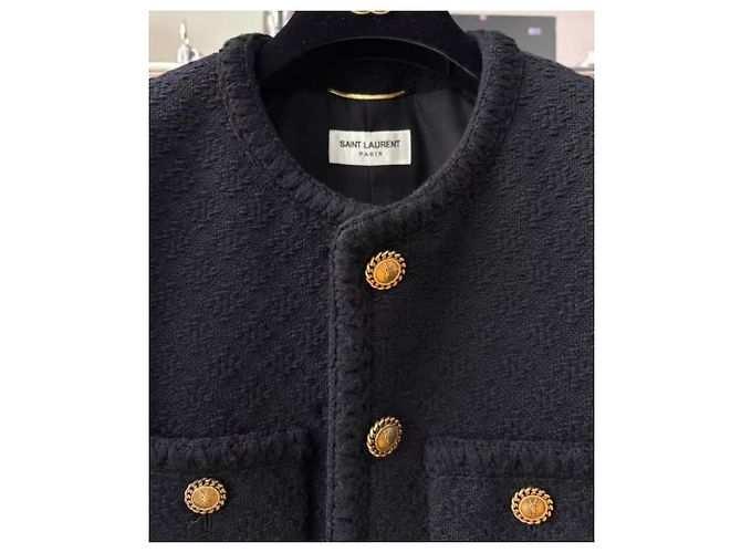 Autre Marque Saint Laurent Wollmantel Schwarz Größe 38 - Ansicht 5