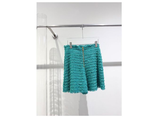 Short Gonna Balmain in Tweed Verde Multicolore - vista 3