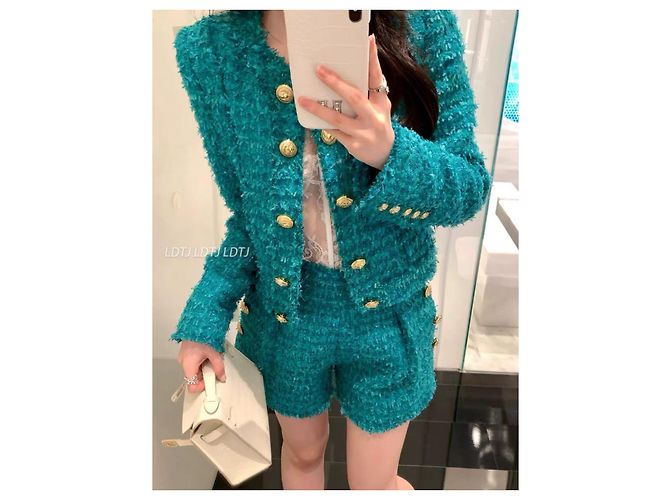 Short Gonna Balmain in Tweed Verde Multicolore - vista 6