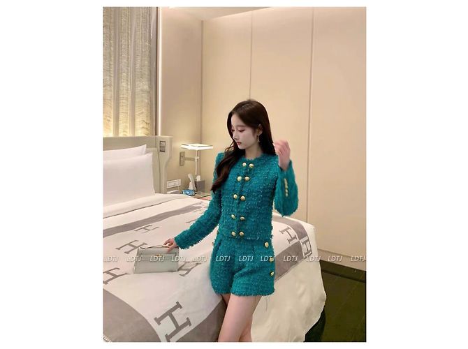 Short Gonna Balmain in Tweed Verde Multicolore - vista 7
