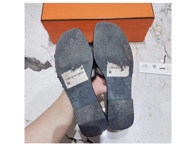 Hermès Oran Sandalen aus Stoff Schwarz Größe 36 - Ansicht 5