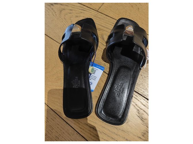 Hermès Oran Sandalen Leder Schwarz Größe 36 - Ansicht 3