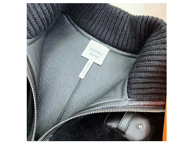 Hermès Mantel Schwarz Lammfell Damen Größe 34 - Ansicht 3