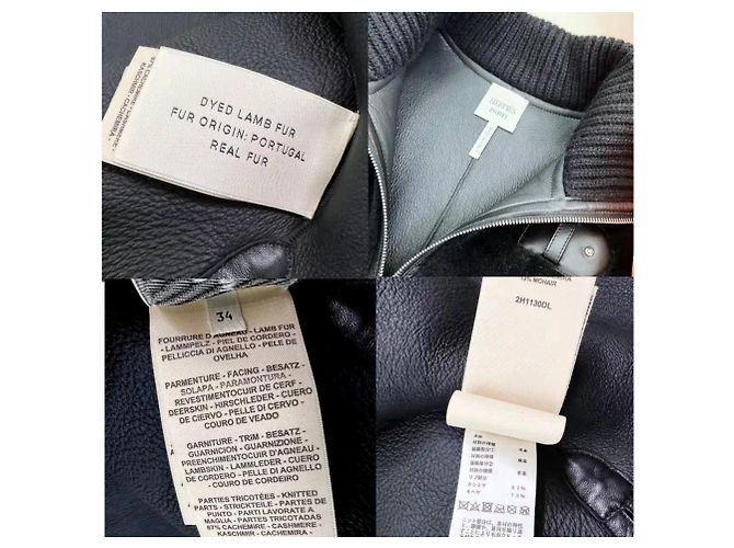 Hermès Mantel Schwarz Lammfell Damen Größe 34 - Ansicht 4