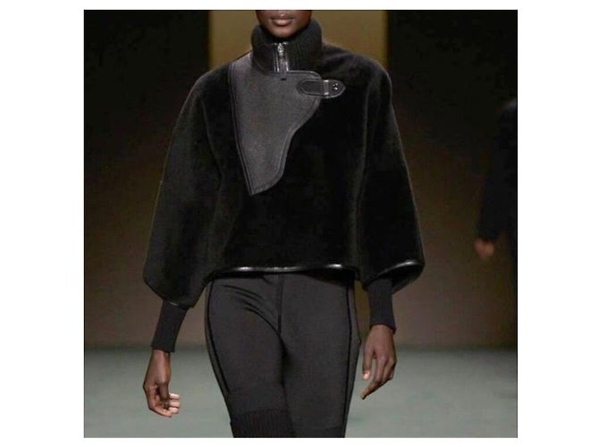 Hermès Mantel Schwarz Lammfell Damen Größe 34 - Ansicht 5