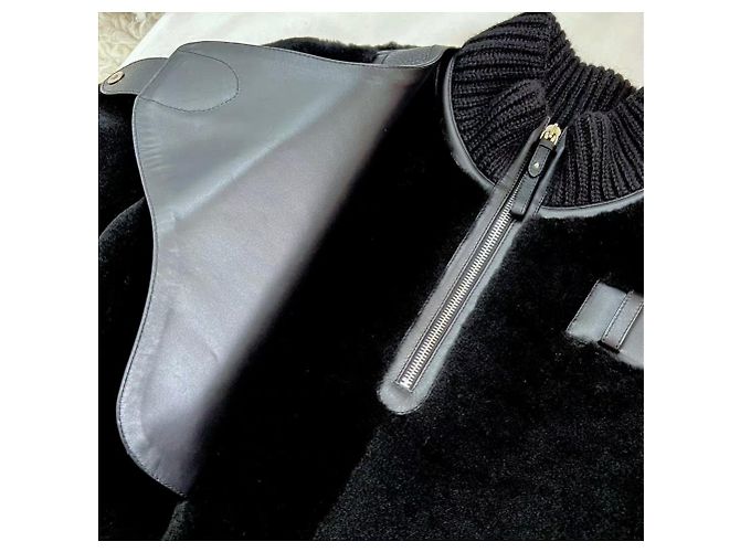 Hermès Mantel Schwarz Lammfell Damen Größe 34 - Ansicht 6