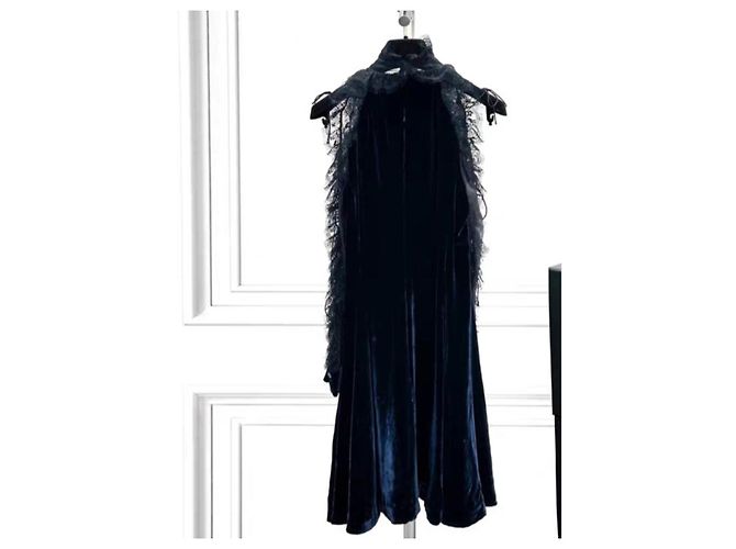 Autre Marque Dior Kleid aus Samt Navy Blau Marineblau - Ansicht 3