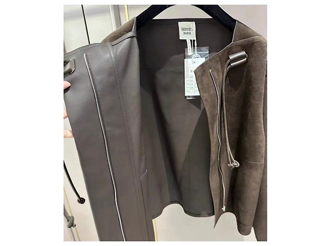Hermès Leder Mantel Khaki Größe 38 - Ansicht 3