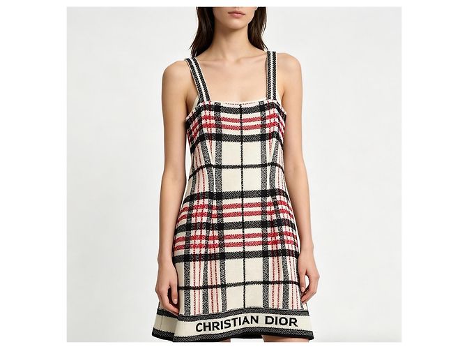 Autre Marque Dior Slip Dress Karo Weiß Rot Strick Mehrfarben - Ansicht 7