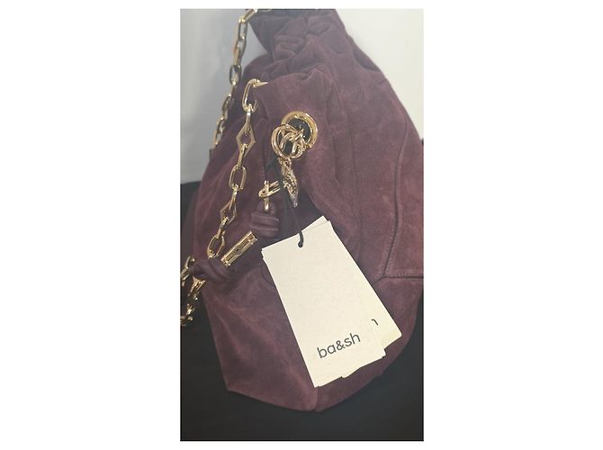 Ba&Sh Borsa a spalla in camoscio bordeaux con catena dorata Bordò - vista 7