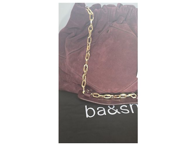 Ba&Sh Borsa a spalla in camoscio bordeaux con catena dorata Bordò - vista 8