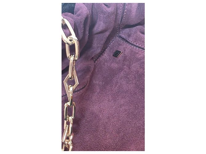 Ba&Sh Borsa a spalla in camoscio bordeaux con catena dorata Bordò - vista 9