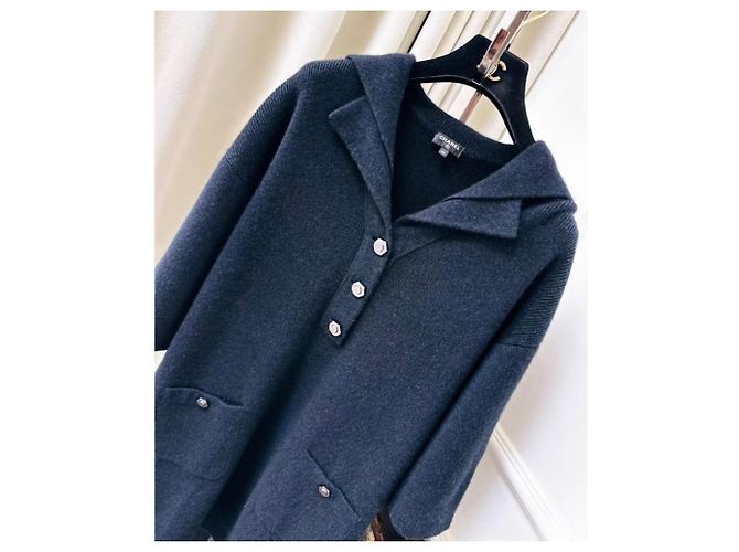 Chanel Kleid aus Kaschmir Navy Blau Marineblau - Ansicht 2