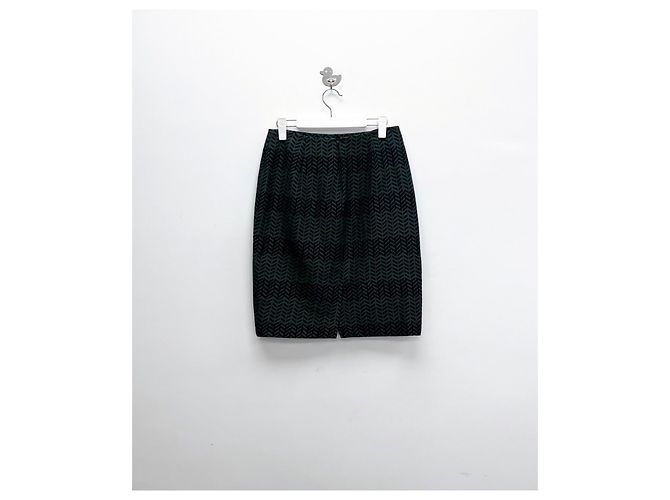 Max Mara Bleistiftrock Schwarz Dunkelgrüner Farbverlauf Polyester IT40 Mehrfarben - Ansicht 2