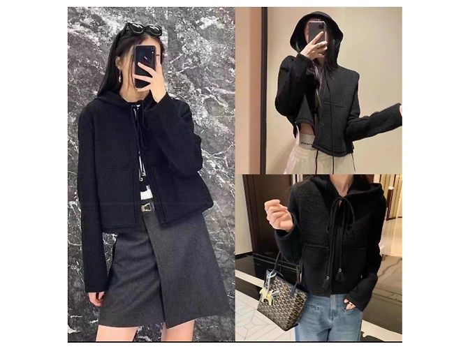 Céline Jacke aus Wolle Schwarz - Ansicht 4