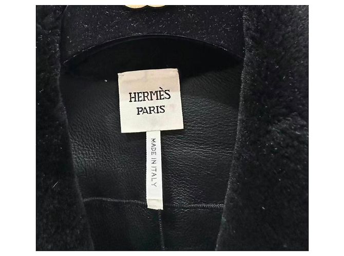 Hermès Mantel aus Lammfell Schwarz Größe 36 - Ansicht 8