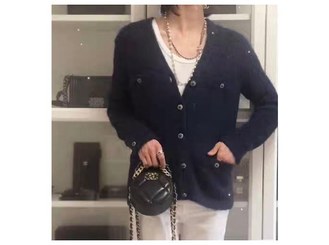 Chanel Strickpullover aus Wolle Navy Größe 38 Marineblau - Ansicht 4