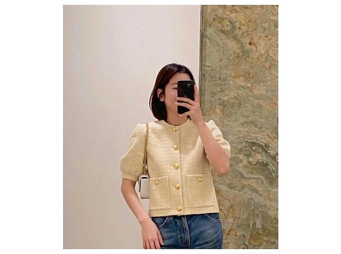 Céline Jacke aus gelbem Tweed Größe 38 - Ansicht 7