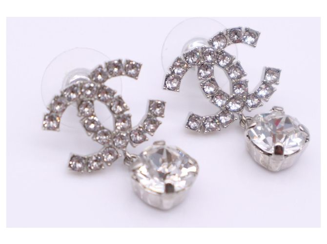 Chanel Coco Mark Tropfenohrringe mit Strass Silber - Ansicht 10