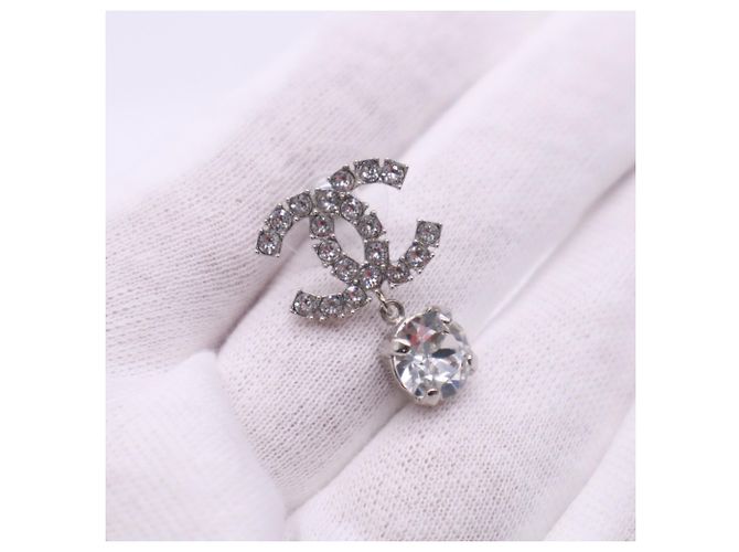 Chanel Coco Mark Tropfenohrringe mit Strass Silber - Ansicht 11