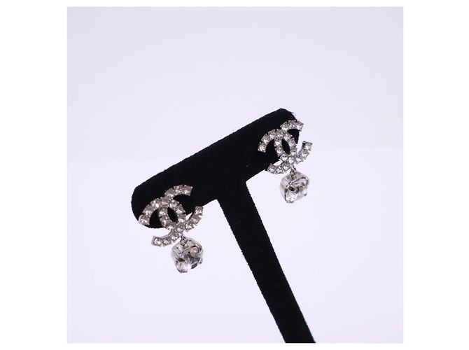 Chanel Coco Mark Tropfenohrringe mit Strass Silber - Ansicht 5