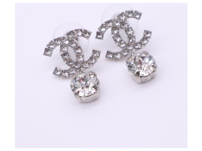 Chanel Coco Mark Tropfenohrringe mit Strass Silber - Ansicht 6