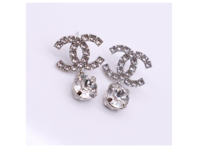 Chanel Coco Mark Tropfenohrringe mit Strass Silber - Ansicht 9