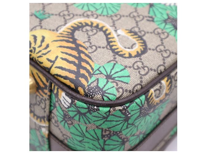 Borsa Boston Gucci GG Supreme Sherry Line Bengal Tiger Multicolore Beige - vista 10