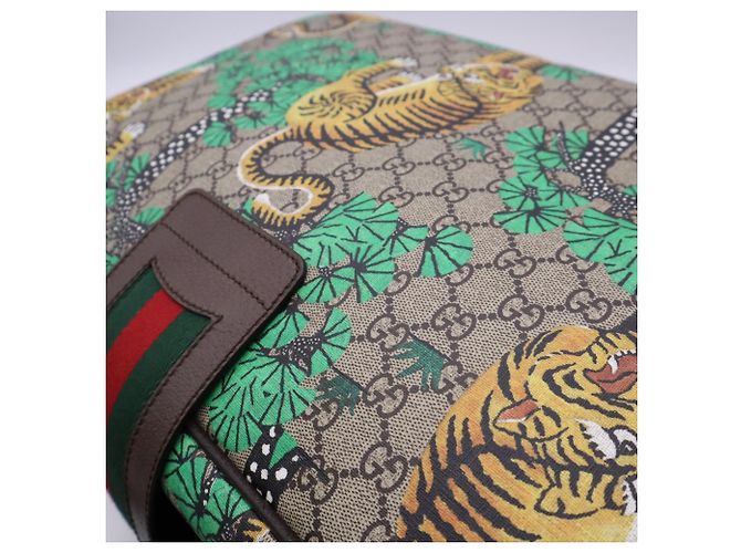 Borsa Boston Gucci GG Supreme Sherry Line Bengal Tiger Multicolore Beige - vista 4